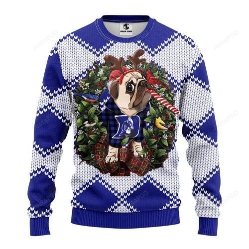 Ncaa Duke Blue Devils Pug Dog Ugly Christmas Sweater Ncaa Duke Blue Devils Pug Dog Ugly Christmas Sweater