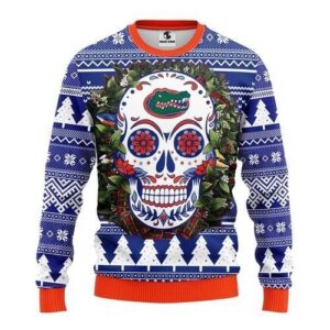Ncaa Florida Gators Skull Flower Ugly Christmas Sweater