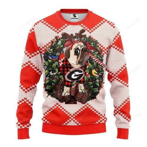 Ncaa Georgia Bulldogs Pug Dog Ugly Christmas Sweater Ncaa Georgia Bulldogs Pug Dog Ugly Christmas Sweater