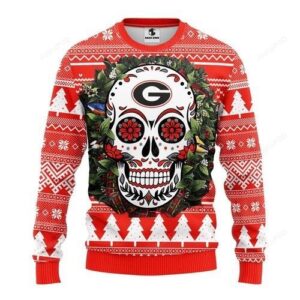 Ncaa Georgia Bulldogs Skull Flower Ugly Christmas Sweater