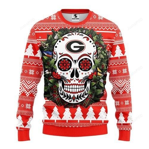 Ncaa Georgia Bulldogs Skull Flower Ugly Christmas Sweater Ncaa Georgia Bulldogs Skull Flower Ugly Christmas Sweater