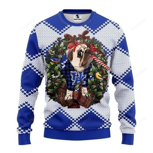 Ncaa Kentucky Wildcats Pug Dog Ugly Christmas Sweater Ncaa Kentucky Wildcats Pug Dog Ugly Christmas Sweater