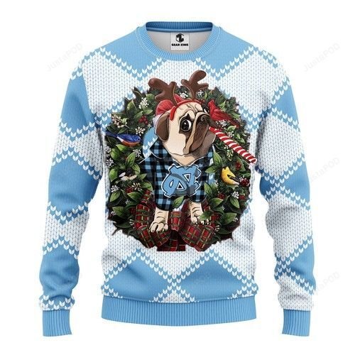 Ncaa North Carolina Tar Heels Pug Dog Ugly Christmas Sweater Ncaa North Carolina Tar Heels Pug Dog Ugly Christmas Sweater