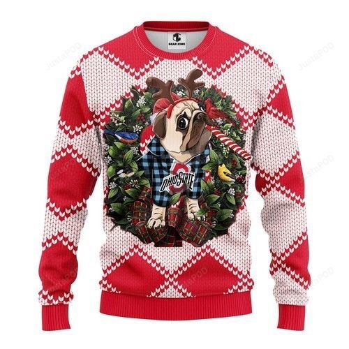 Ncaa Ohio State Buckeyes Pug Dog Ugly Christmas Sweater Ncaa Ohio State Buckeyes Pug Dog Ugly Christmas Sweater