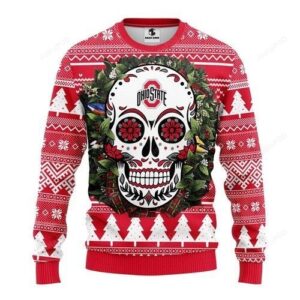 Ncaa Ohio State Buckeyes Skull Flower Ugly Christmas Sweater