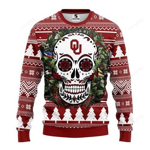Ncaa Oklahoma Sooners Skull Flower Ugly Christmas Sweater Ncaa Oklahoma Sooners Skull Flower Ugly Christmas Sweater