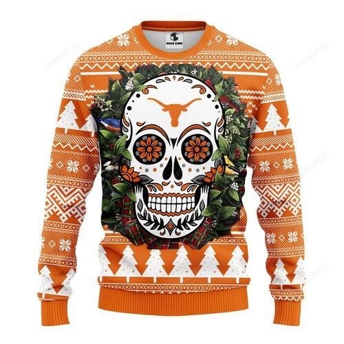 Ncaa Texas Longhorns Skull Flower Ugly Christmas Sweater Ncaa Texas Longhorns Skull Flower Ugly Christmas Sweater