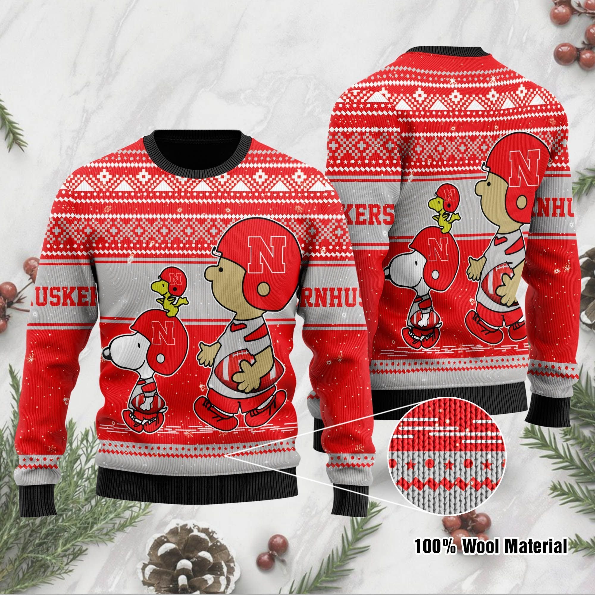 Nebraska Cornhuskers Charlie Brown Snoopy Wear Football Jersey Ugly Christmas Sweater Nebraska Cornhuskers Charlie Brown Snoopy Wear Football Jersey Ugly Christmas Sweater