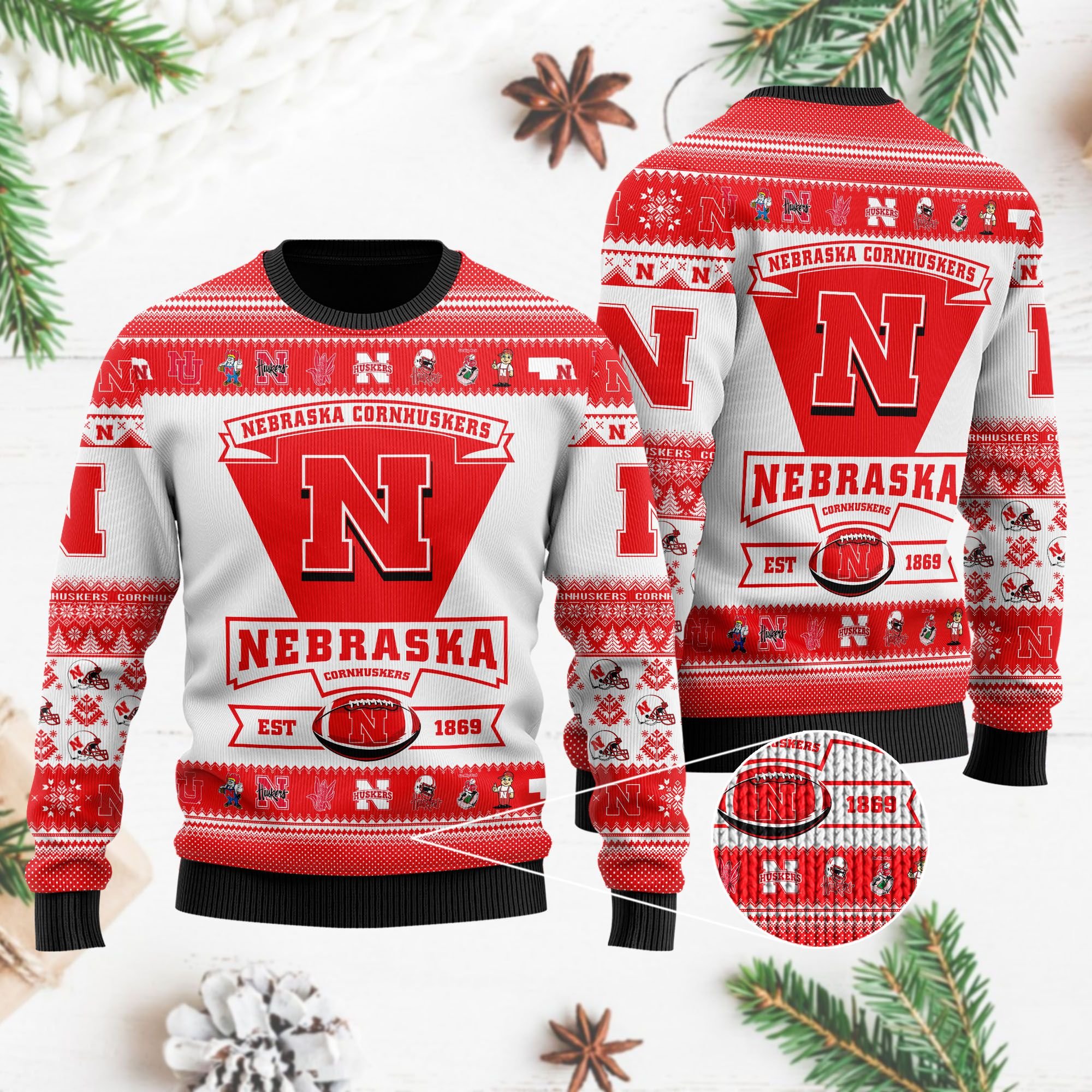 Nebraska Cornhuskers Football Team Logo Personalized Ugly Christmas Sweater Nebraska Cornhuskers Football Team Logo Personalized Ugly Christmas Sweater