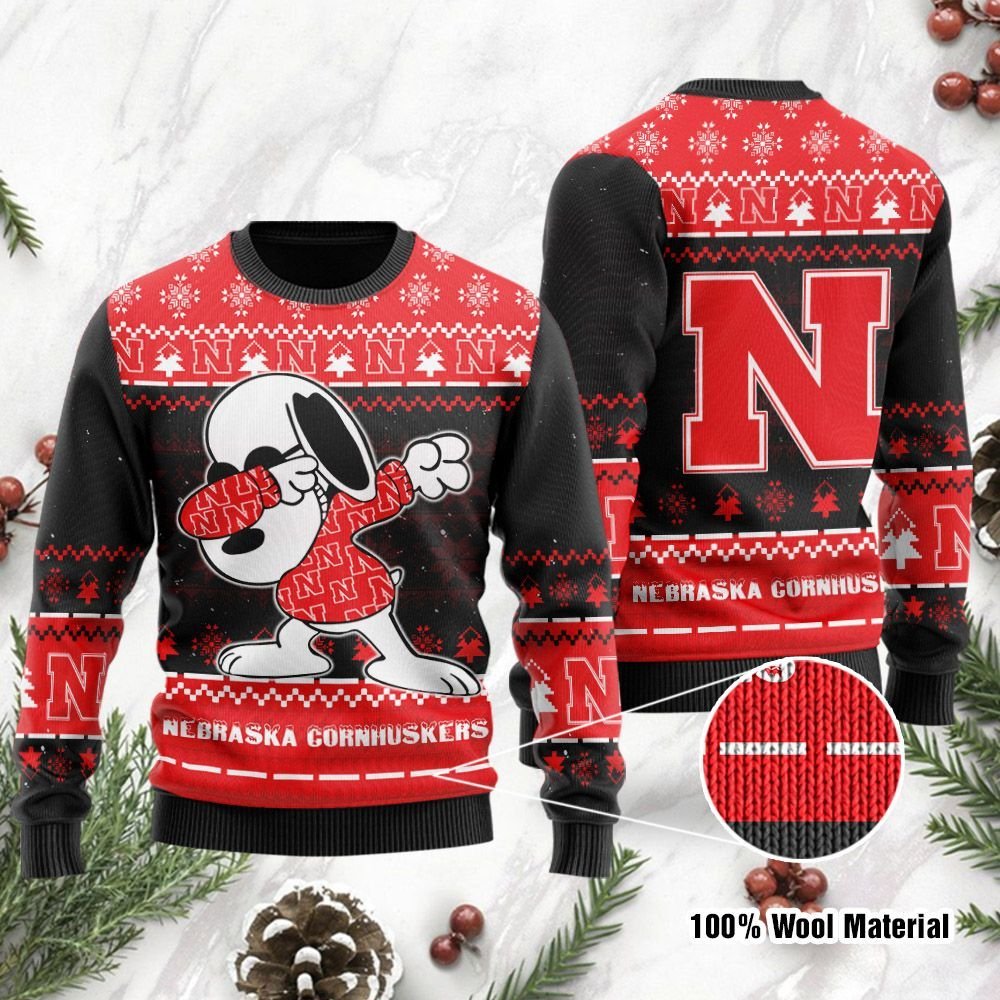 Nebraska Cornhuskers Snoopy Dabbing Holiday Party Ugly Christmas Sweater Nebraska Cornhuskers Snoopy Dabbing Holiday Party Ugly Christmas Sweater