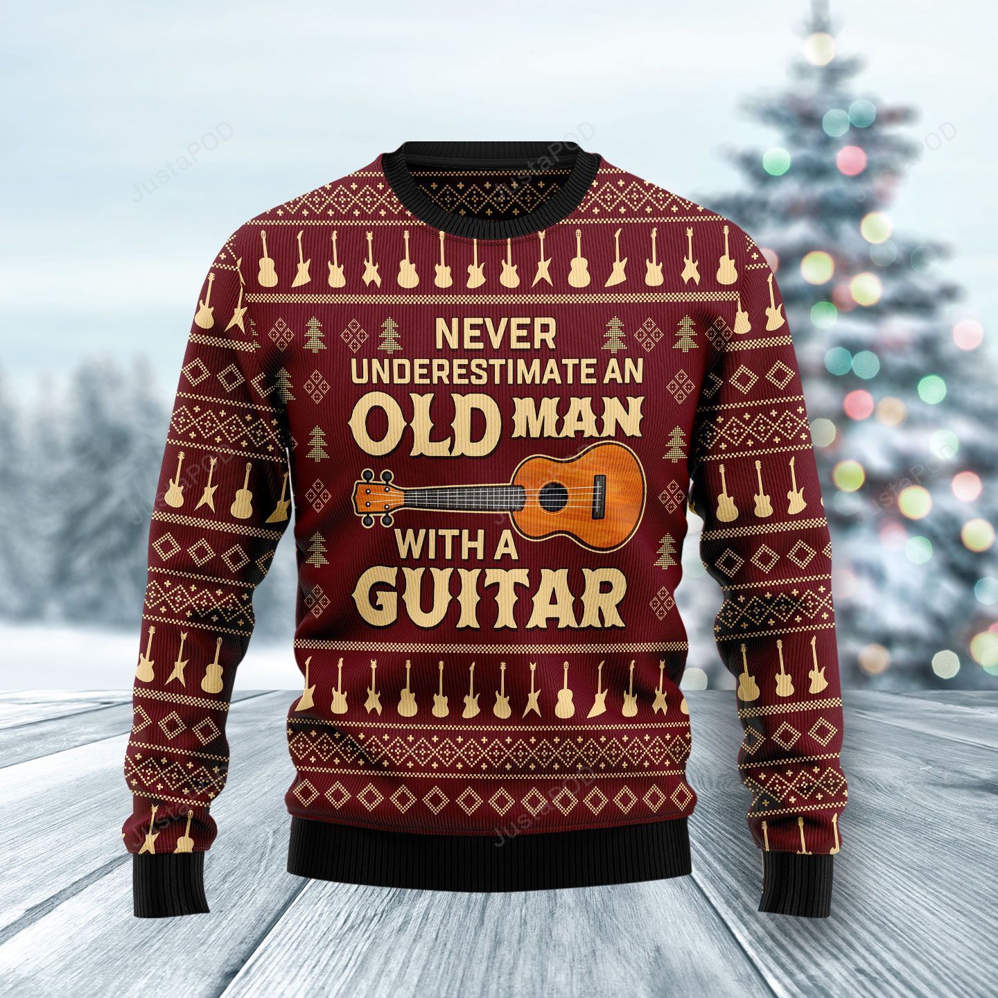 Never Underestimate An Old Man With A Guitar Christmas Wool Ugly Sweater Never Underestimate An Old Man With A Guitar Christmas Wool Ugly Sweater