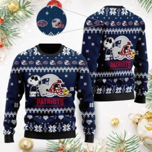 New England Patriots Cute The Snoopy Show Football Helmet 3D All Over Print Ugly Christmas Sweater