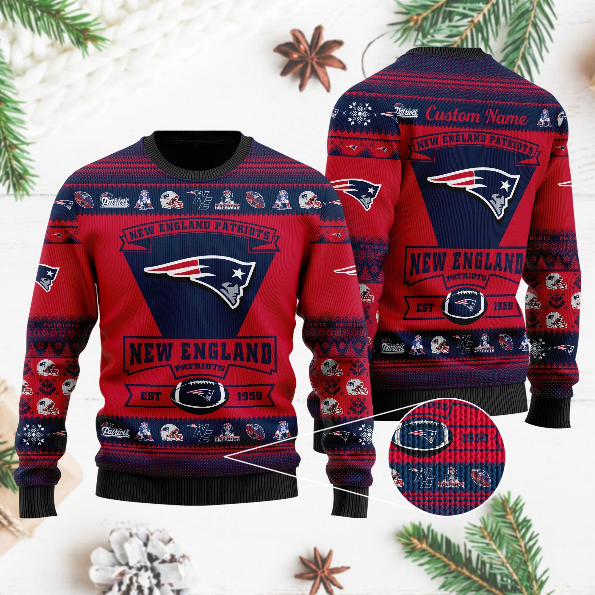 New England Patriots Football Team Logo Personalized Ugly Christmas Sweater New England Patriots Football Team Logo Personalized Ugly Christmas Sweater