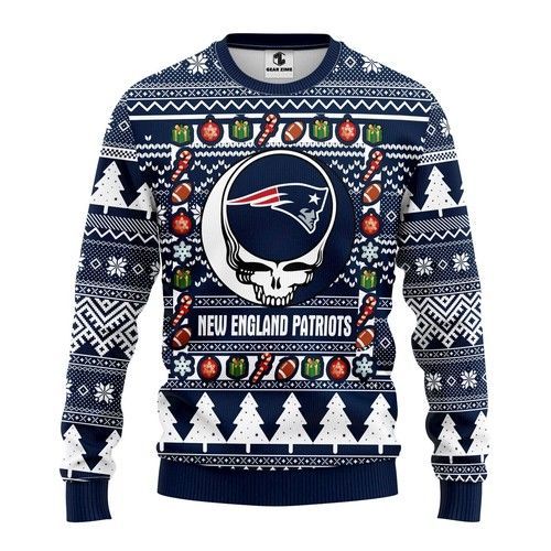 New England Patriots Grateful Dead Ugly Christmas Sweater New England Patriots Grateful Dead Ugly Christmas Sweater