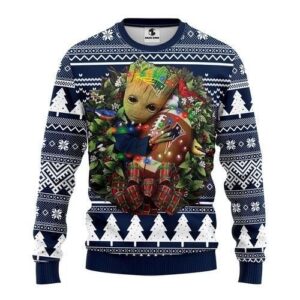 New England Patriots Groot Hug Ugly Christmas Sweater