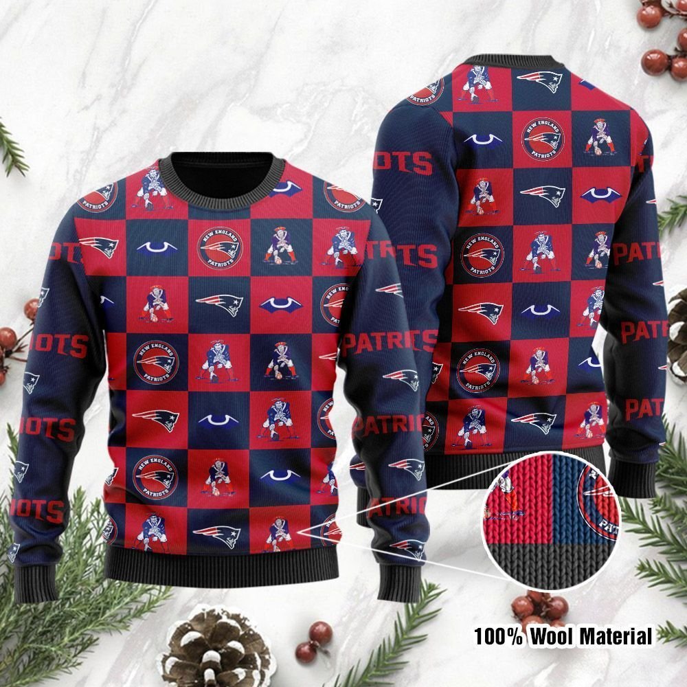 New England Patriots Logo Checkered Flannel Design Ugly Christmas Sweater New England Patriots Logo Checkered Flannel Design Ugly Christmas Sweater