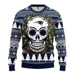 New England Patriots Skull Flower For Unisex Ugly Christmas Sweater