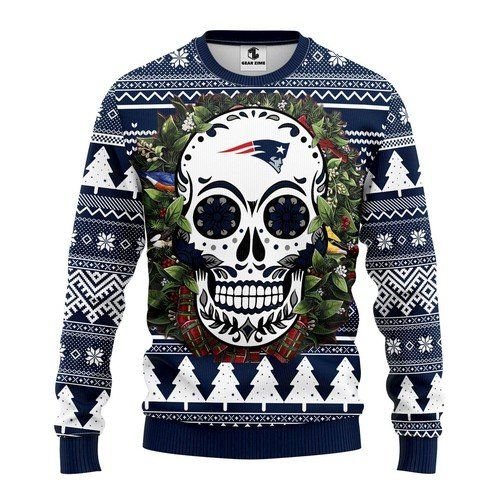 New England Patriots Skull Flower For Unisex Ugly Christmas Sweater New England Patriots Skull Flower For Unisex Ugly Christmas Sweater