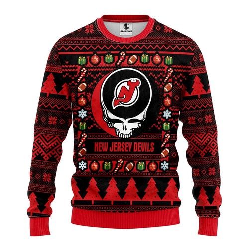 New Jersey Devils Grateful Dead Christmas For Fans Ugly Christmas Sweater New Jersey Devils Grateful Dead Christmas For Fans Ugly Christmas Sweater
