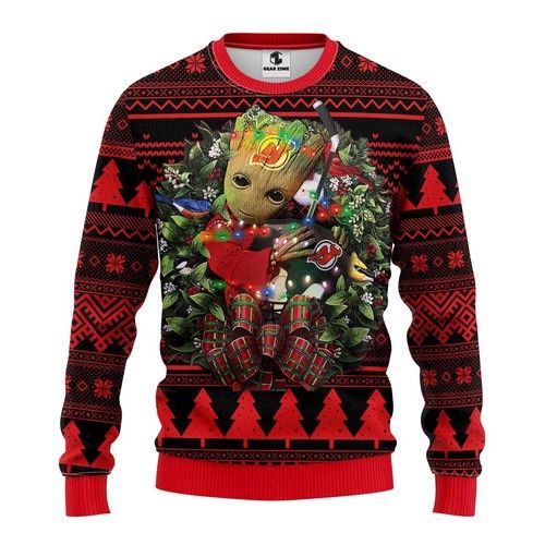 New Jersey Devils Skull Flower Christmas For Fans Ugly Christmas Sweater New Jersey Devils Skull Flower Christmas For Fans Ugly Christmas Sweater