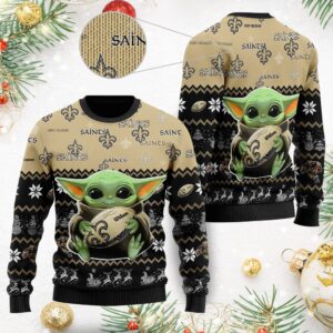 New Orleans Saints Baby Yoda Ugly Christmas Sweater