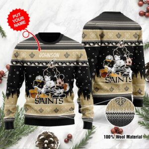New Orleans Saints Disney Donald Duck Mickey Mouse Goofy Personalized Ugly Christmas Sweater
