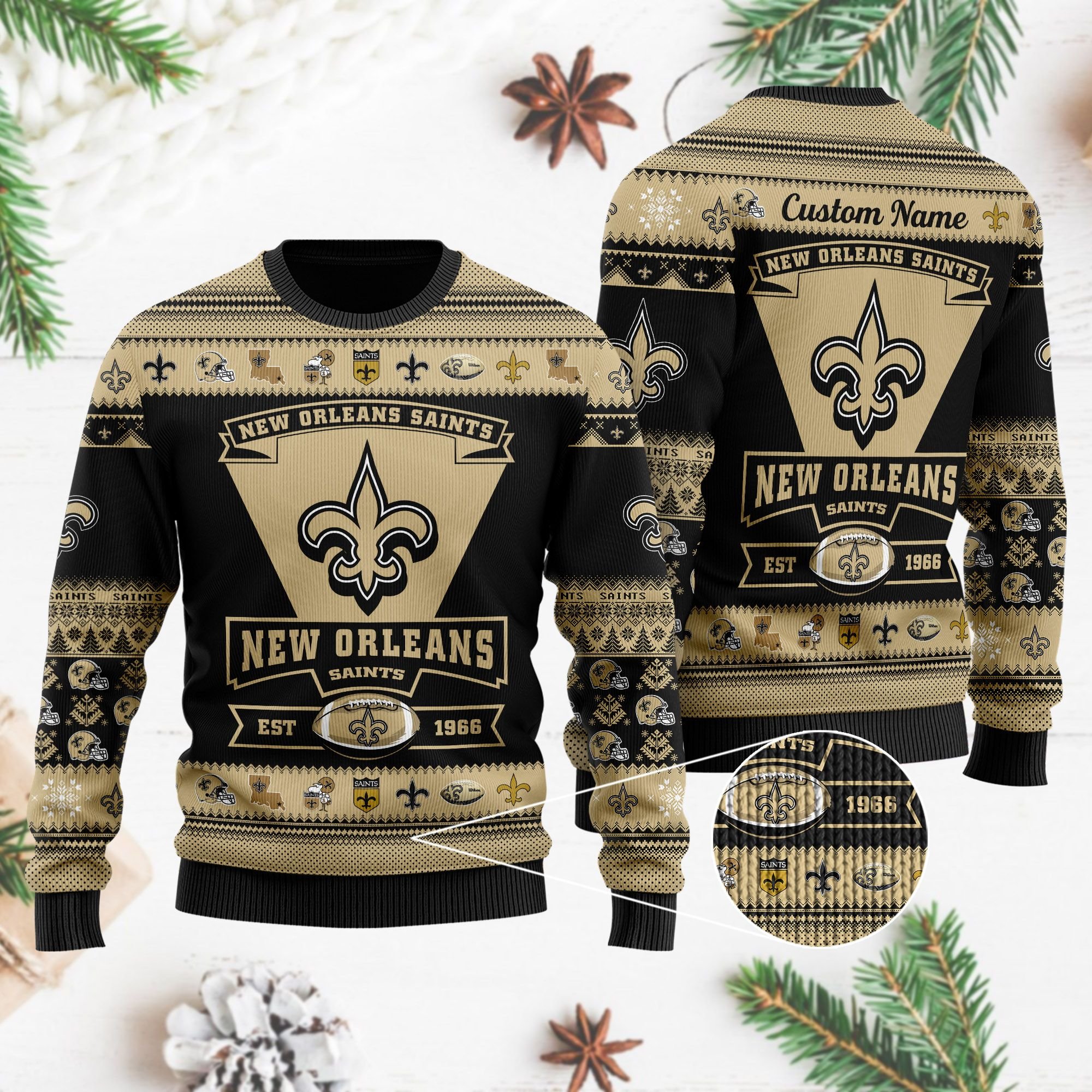 New Orleans Saints Football Team Logo Custom Name Personalized Ugly Christmas Sweater New Orleans Saints Football Team Logo Custom Name Personalized Ugly Christmas Sweater