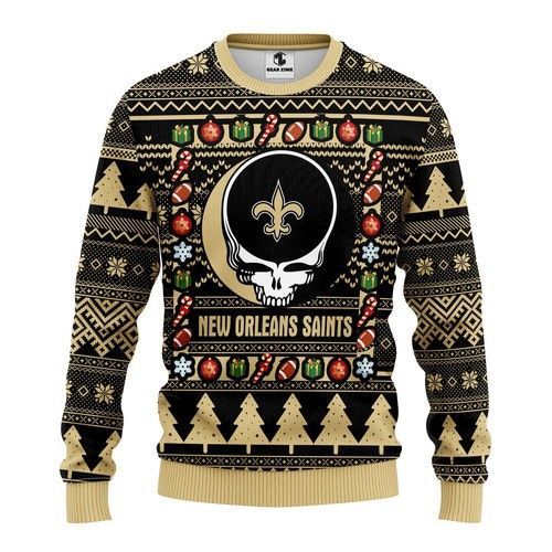New Orleans Saints Grateful Dead Ugly Christmas Sweater New Orleans Saints Grateful Dead Ugly Christmas Sweater