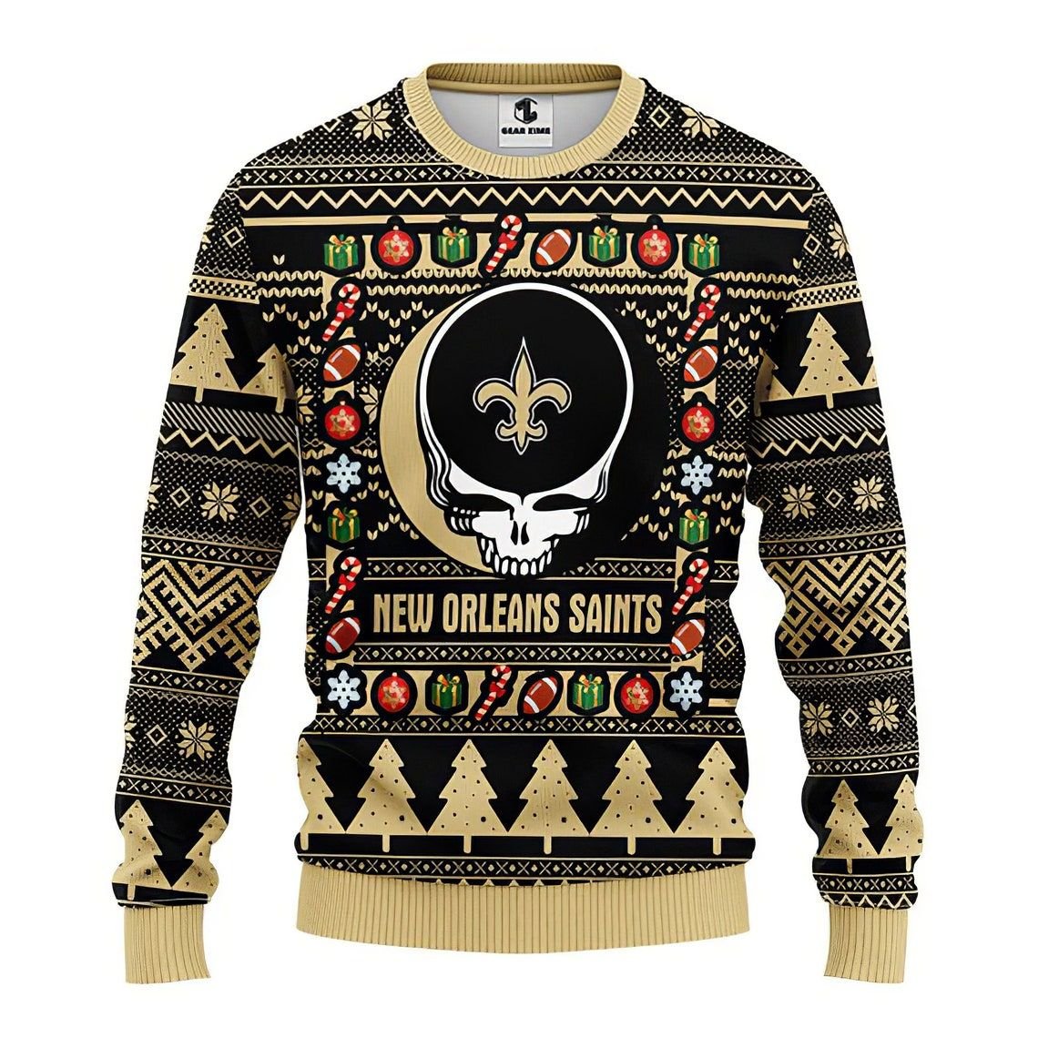 New Orleans Saints Grateful Dead Ugly Christmas Sweater New Orleans Saints Grateful Dead Ugly Christmas Sweater