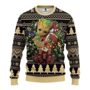 New Orleans Saints Groot Hug Ugly Christmas Sweater