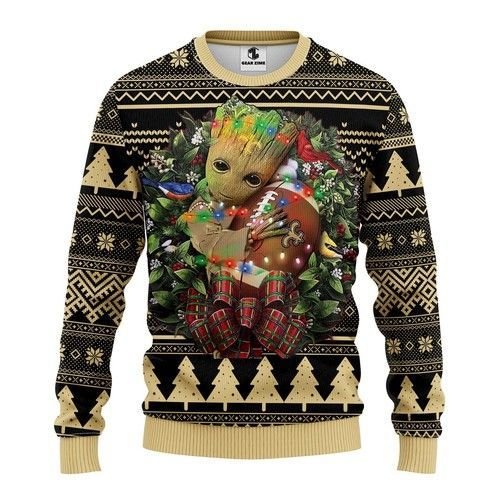 New Orleans Saints Groot Hug Ugly Christmas Sweater New Orleans Saints Groot Hug Ugly Christmas Sweater