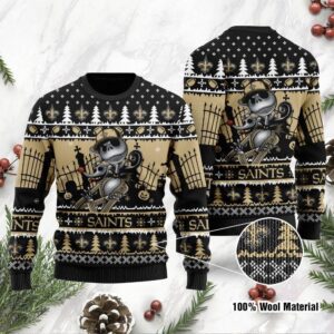 New Orleans Saints Jack Skellington Halloween Ugly Christmas Sweater