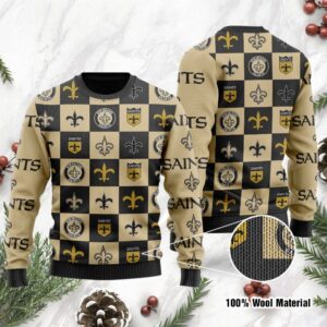 New Orleans Saints Logo Checkered Flannel Ugly Christmas Sweater