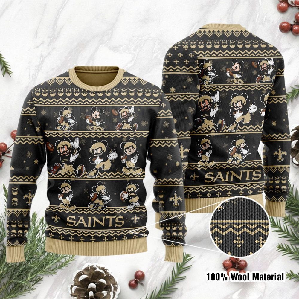 New Orleans Saints Mickey Mouse Holiday Party Ugly Christmas Sweater New Orleans Saints Mickey Mouse Holiday Party Ugly Christmas Sweater