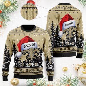 New Orleans Saints Symbol Wearing Santa Claus Hat Ho Ho Ho Ugly Christmas Sweater