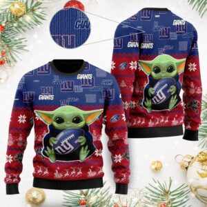 New York Giants Baby Yoda Shirt For American Football Fans Ugly Christmas Sweater