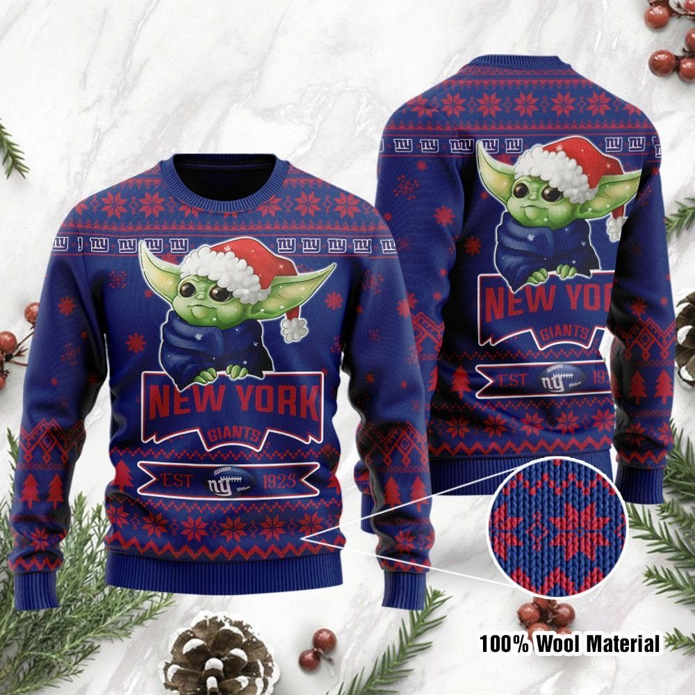 New York Giants Cute Baby Yoda Grogu Holiday Party Ugly Christmas Sweater New York Giants Cute Baby Yoda Grogu Holiday Party Ugly Christmas Sweater