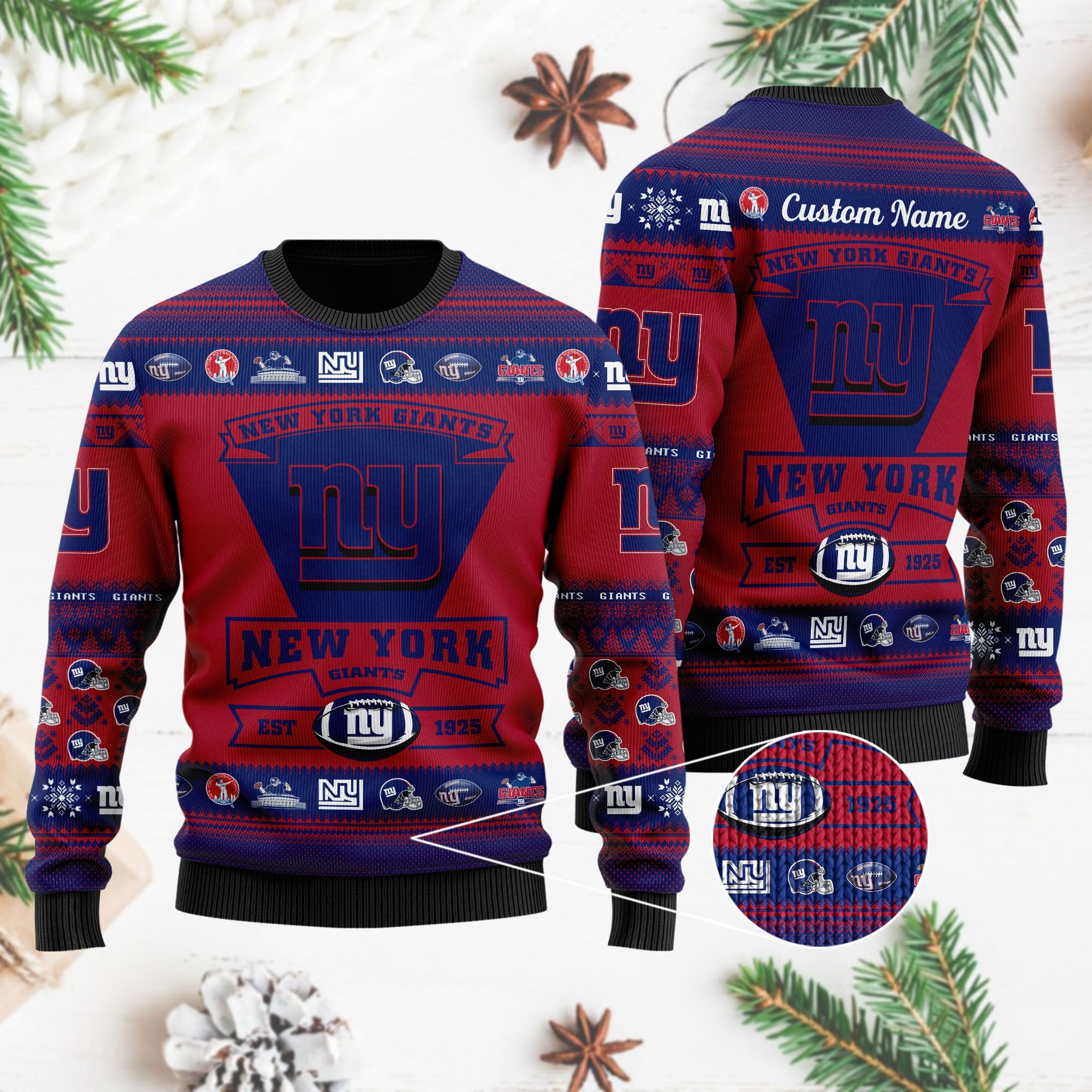 New York Giants Football Team Logo Custom Name Personalized Ugly Christmas Sweater New York Giants Football Team Logo Custom Name Personalized Ugly Christmas Sweater