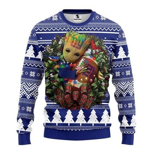 New York Giants Groot Hug Ugly Christmas Sweater New York Giants Groot Hug Ugly Christmas Sweater