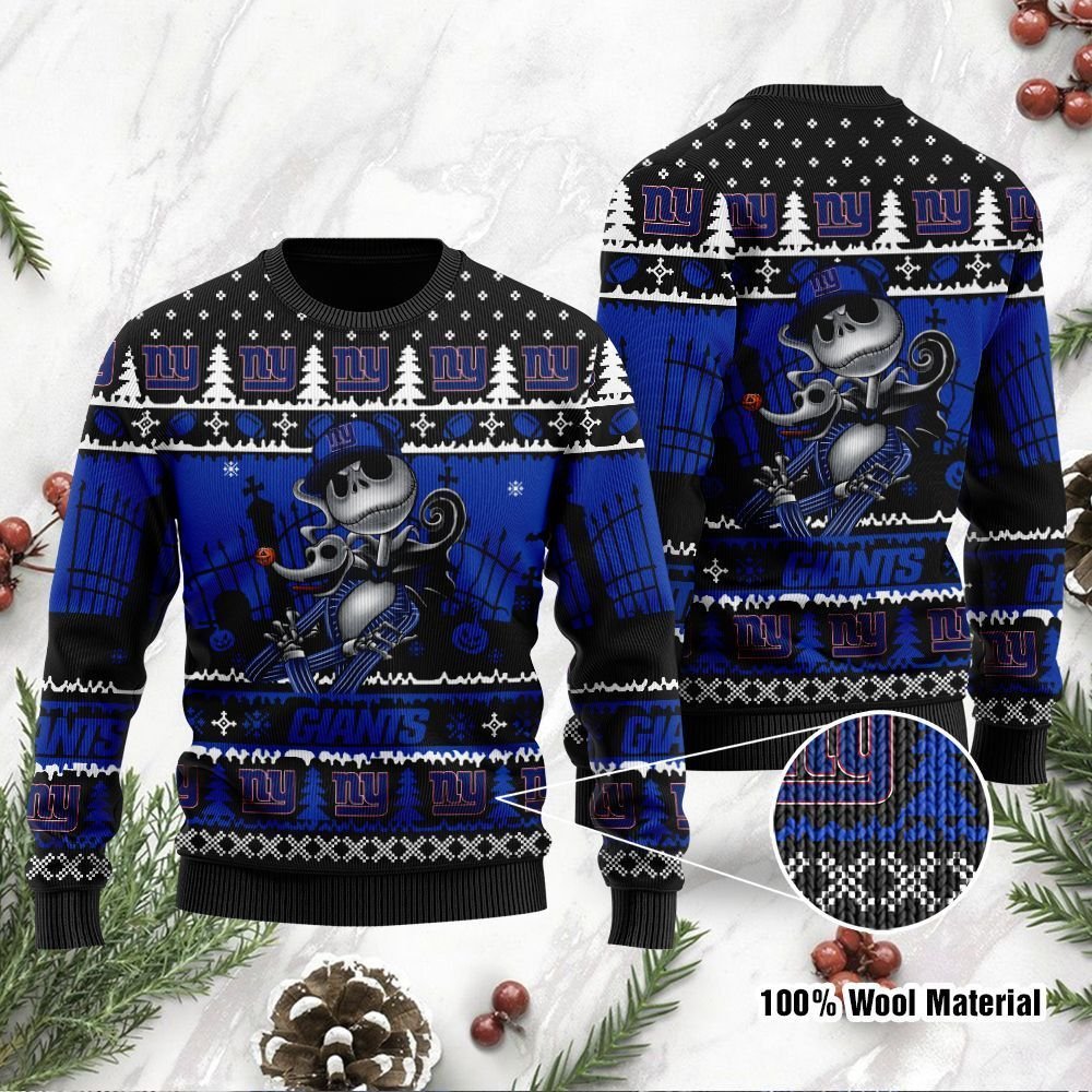 New York Giants Jack Skellington Halloween Ugly Christmas Sweater New York Giants Jack Skellington Halloween Ugly Christmas Sweater