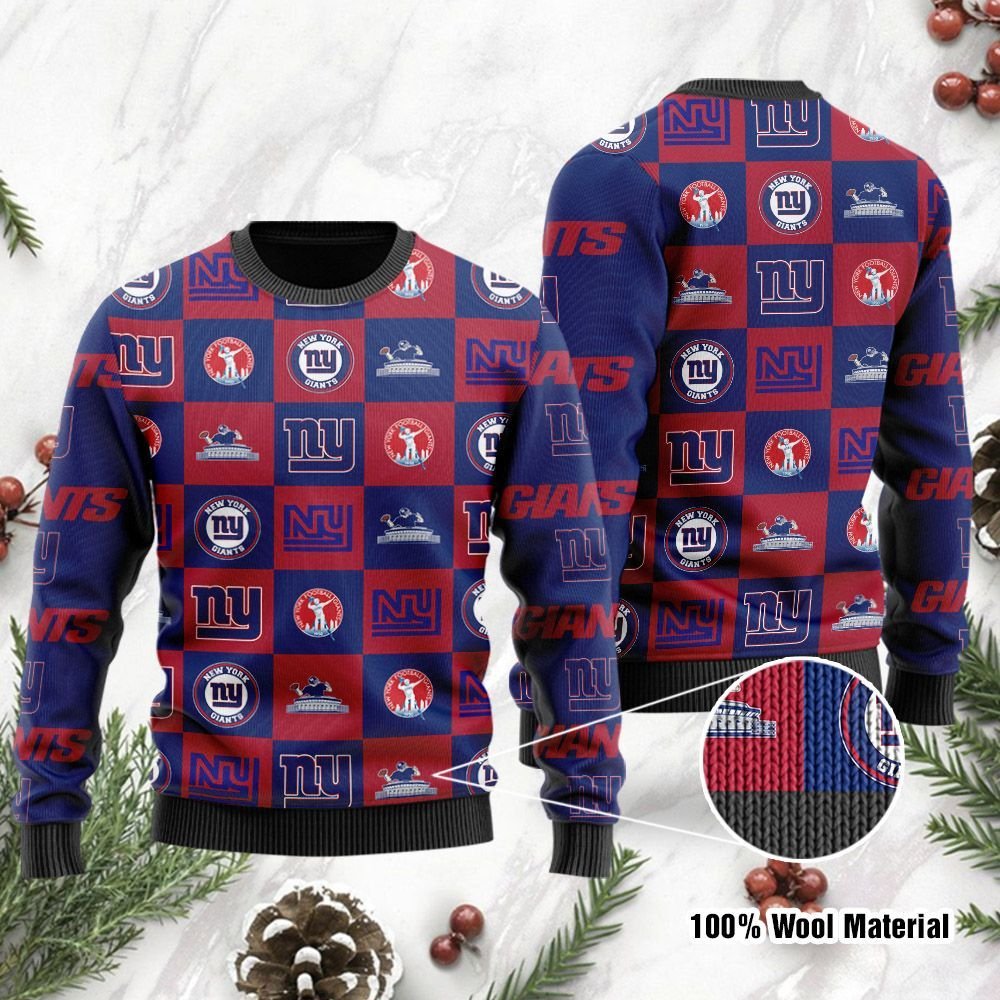 New York Giants Logo Checkered Flannel Ugly Christmas Sweater New York Giants Logo Checkered Flannel Ugly Christmas Sweater