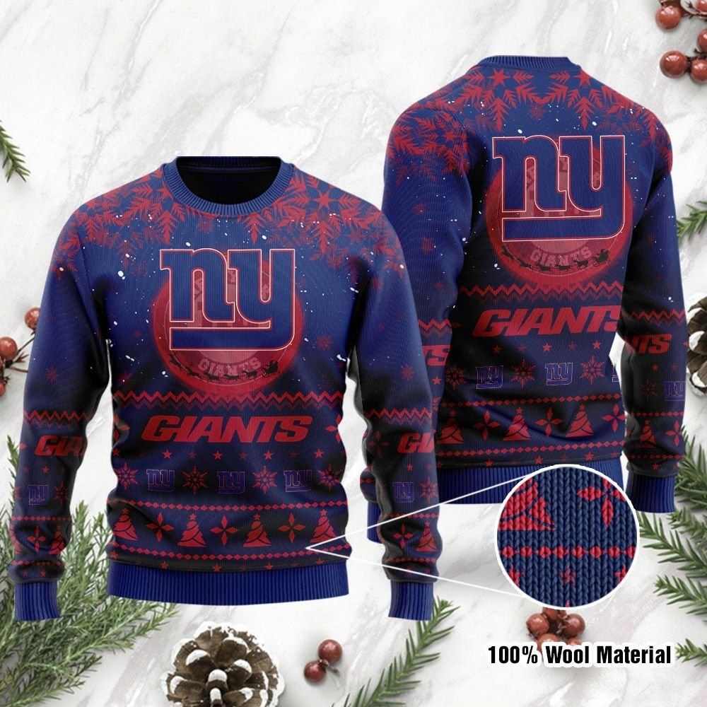 New York Giants Santa Claus In The Moon Ugly Christmas Sweater New York Giants Santa Claus In The Moon Ugly Christmas Sweater