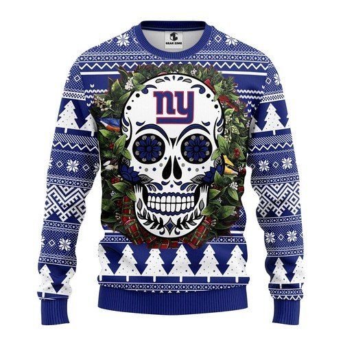 New York Giants Skull Flower Ugly Christmas Sweater New York Giants Skull Flower Ugly Christmas Sweater