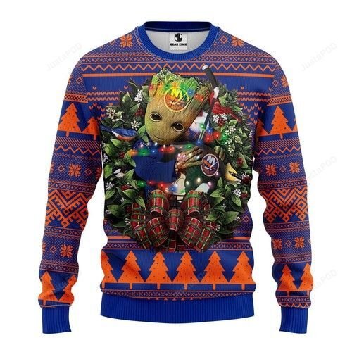 New York Islanders Groot Hug Ugly Christmas Sweater New York Islanders Groot Hug Ugly Christmas Sweater