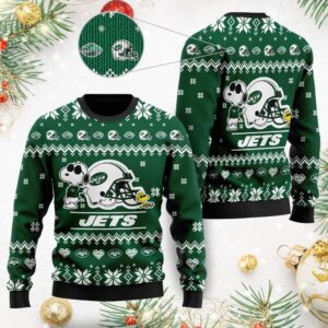 New York Jets Cute The Snoopy Show Football Helmet 3D All Over Print Ugly Christmas Sweater