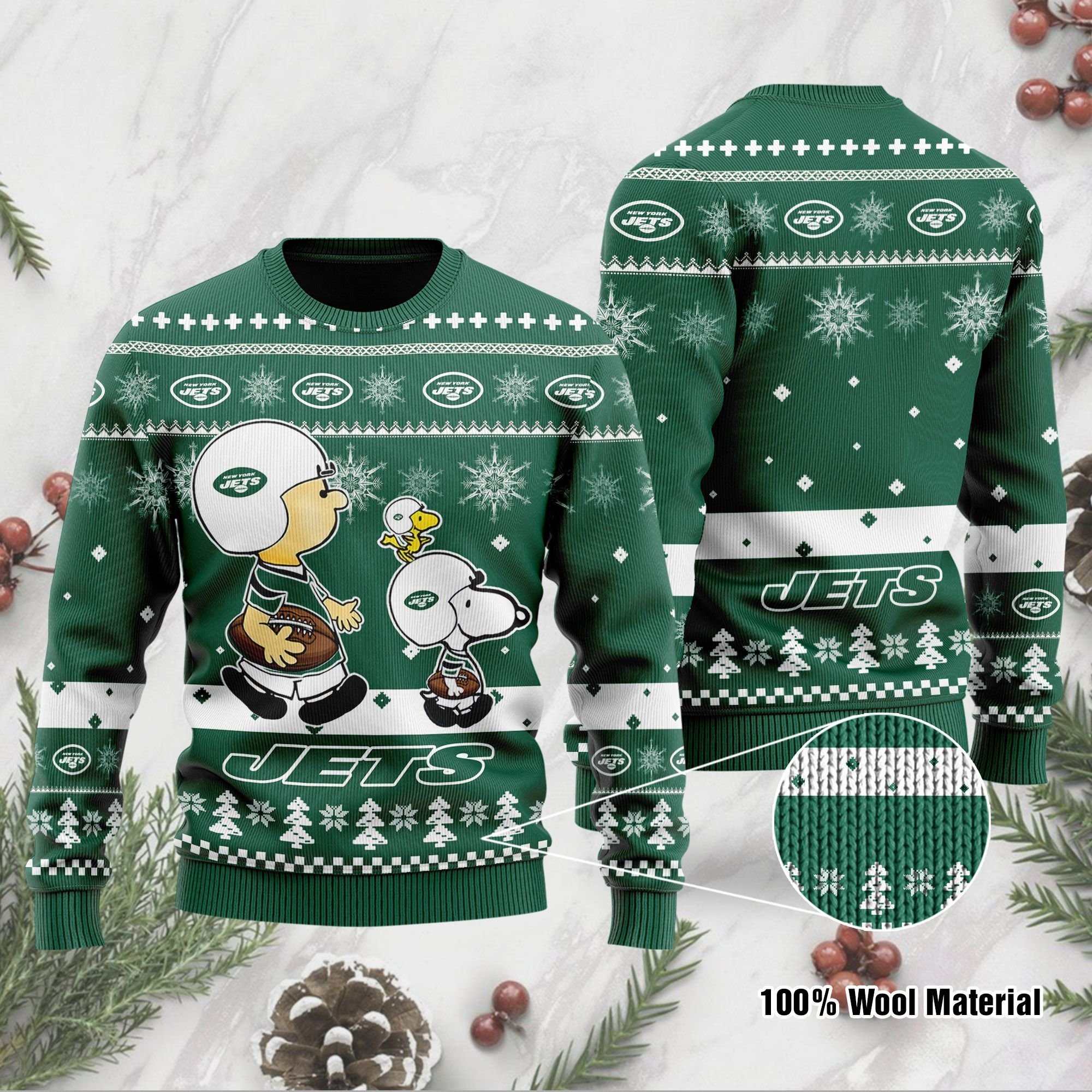 New York Jets Funny Charlie Brown Peanuts Snoopy Ugly Christmas Sweater New York Jets Funny Charlie Brown Peanuts Snoopy Ugly Christmas Sweater