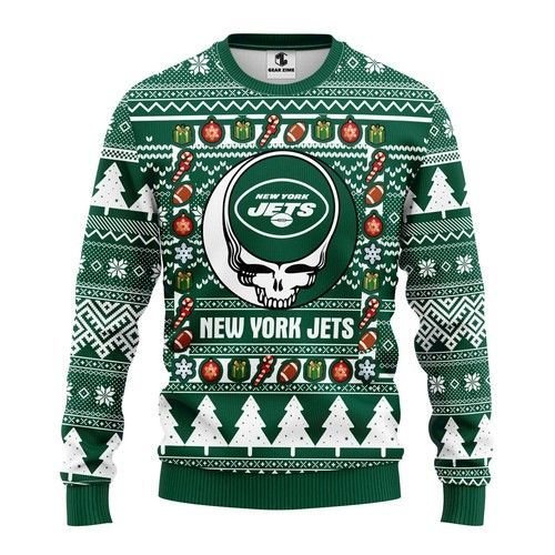 New York Jets Grateful Dead Ugly Christmas Sweater New York Jets Grateful Dead Ugly Christmas Sweater