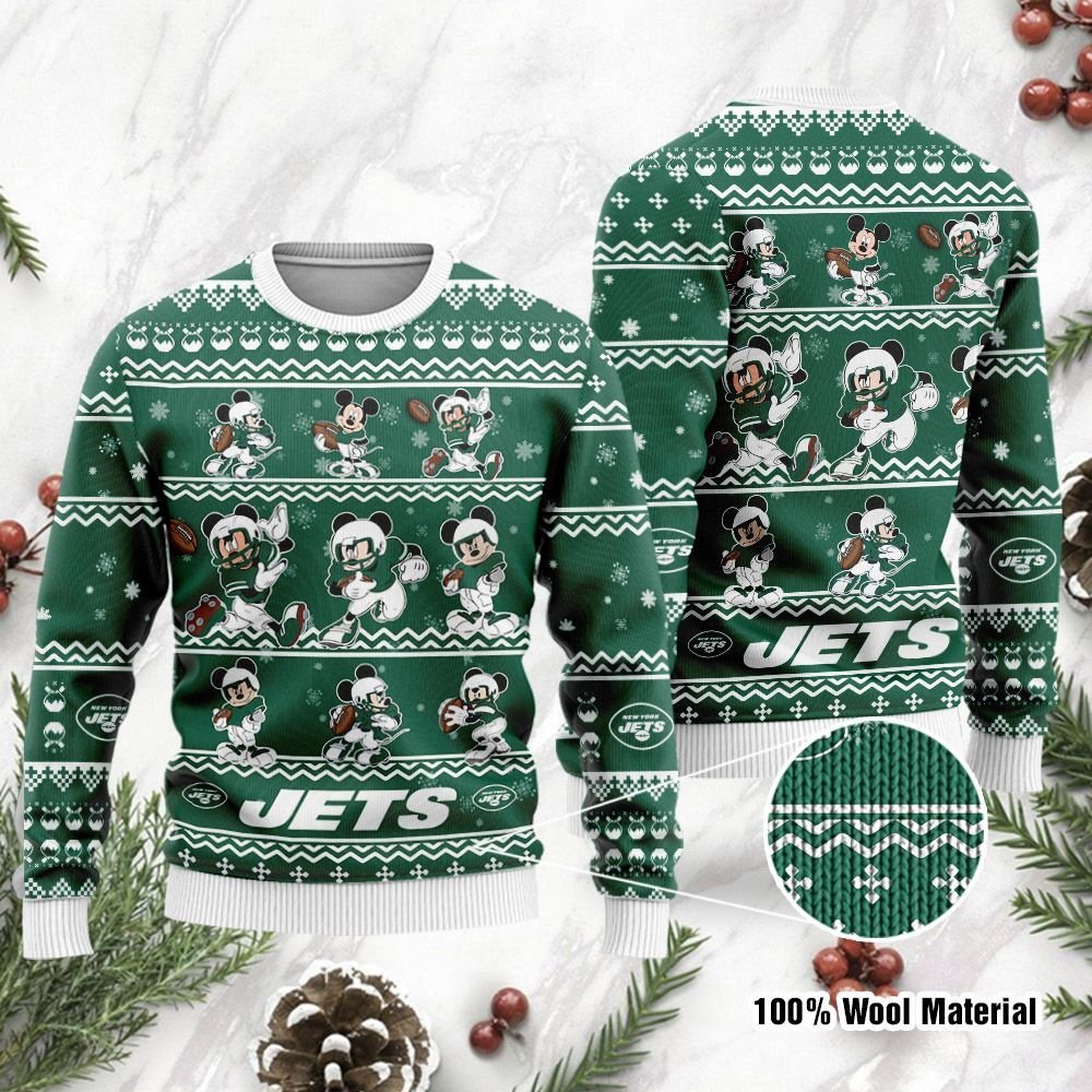 New York Jets Mickey Mouse Holiday Party Ugly Christmas Sweater New York Jets Mickey Mouse Holiday Party Ugly Christmas Sweater