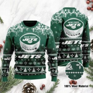 New York Jets Santa Claus In The Moon Ugly Christmas Sweater