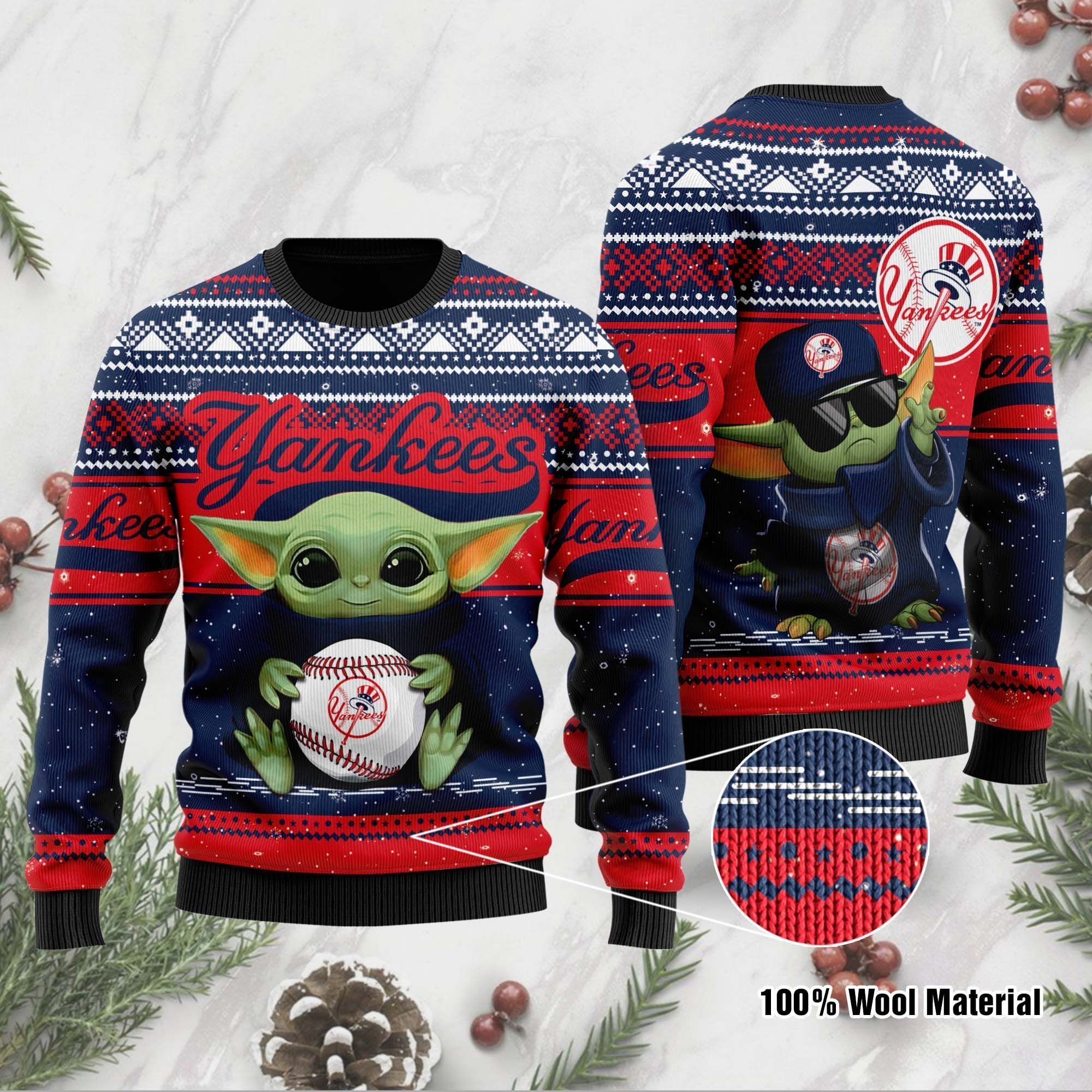 New York Yankees Grogu Baby Yoda Hug Logo Ugly Christmas Sweater New York Yankees Grogu Baby Yoda Hug Logo Ugly Christmas Sweater